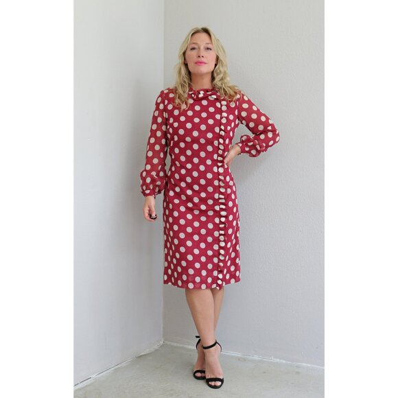 1960's Vintage Adele Martin Polka Dot Day Dress ~ Women's Size Medium to Large - Picture 9 of 9